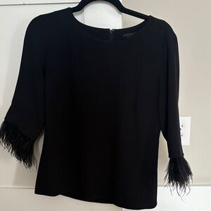 Ann Taylor Black Blouse with Feather Cuffs